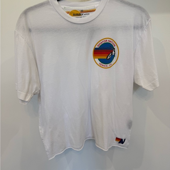 Aviator Nation White Logo Boyfriend Tee Medium - Picture 1 of 7